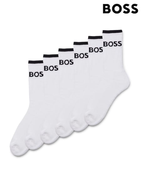 BOSS White Stripe Sporty 6 Pack Ribbed Socks (AY3020) | £35