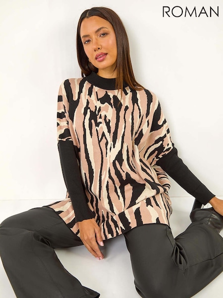 Roman Black Abstract Animal Print Knitted Jumper (AY3069) | £40