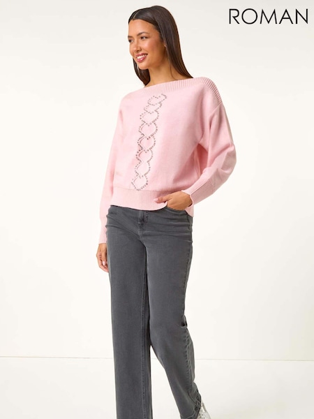 Roman Pink Boat Neck Embellished Jumper (AY3077) | £42