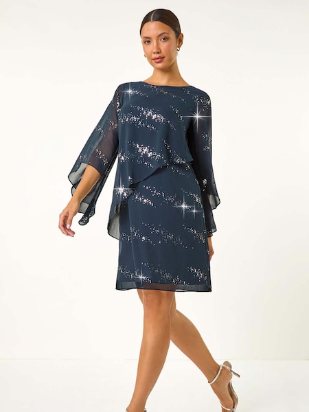 Roman Blue Sequin Embellished Asymmetric Overlay Dress (AY3084) | £62
