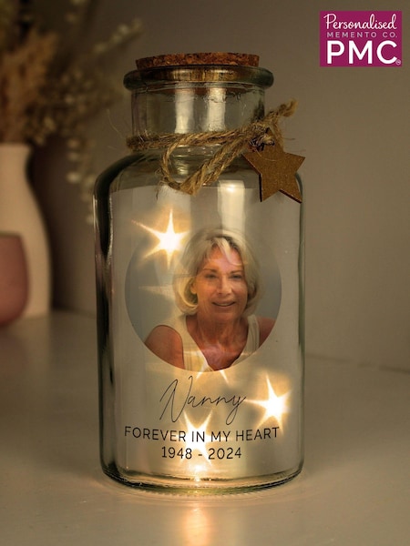 Personalised Memorial Photo Upload LED Light Up Glass Jar by PMC (AY3163) | £18