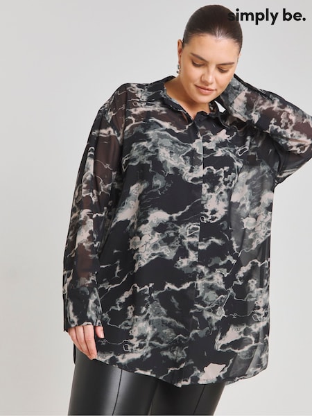 Simply Be Black Relaxed Sheer Shirt (AY3195) | £28