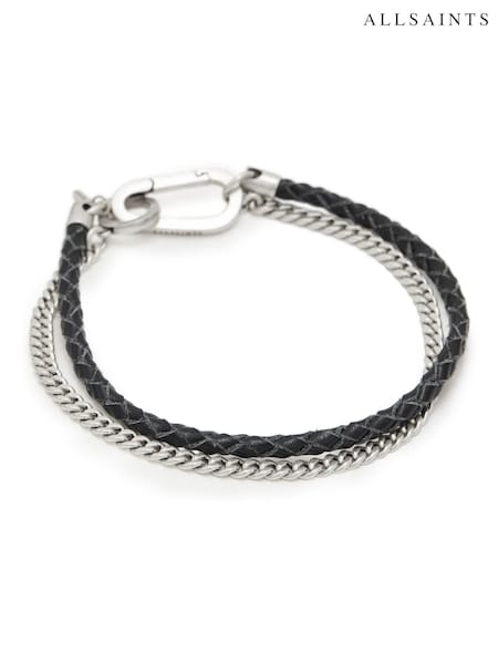 AllSaints Silver Tone Mens Leather Mixed Bracelet (AY3206) | £59