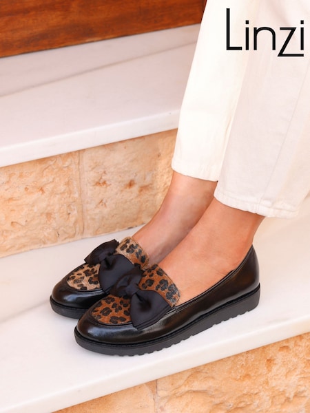 Linzi Leopard Cathy Platform Loafers with Large Bow (AY3213) | £34