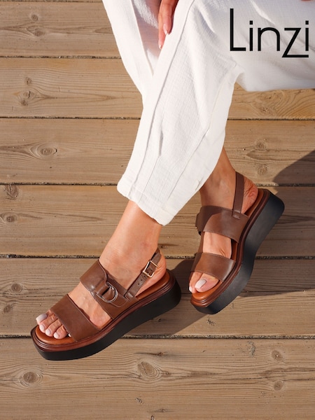 Linzi Brown Rox Douple Strap Flatform Sandals With Buckle Detail (AY3222) | £38