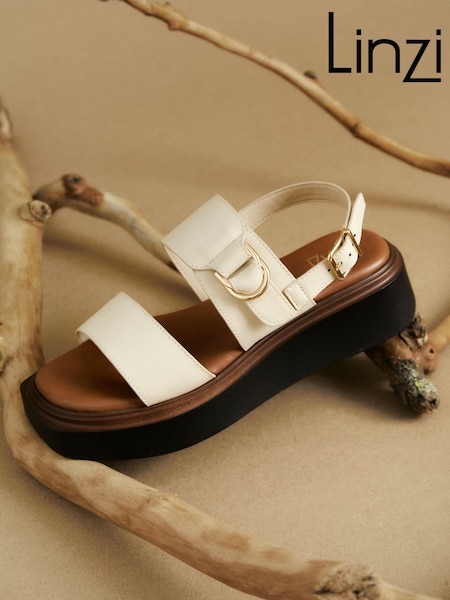 Linzi Cream Rox Double Strap Flatform Sandals With Buckle Detail (AY3228) | £42
