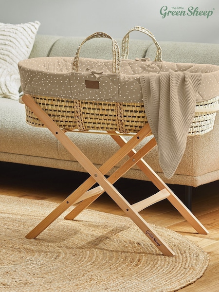 The Little Green Sheep Truffle Rice Natural Quilted Moses Basket And Mattress (AY3247) | £110