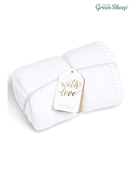The Little Green Sheep White Baby 100% Cotton Organic Knitted Cellular Blanket (AY3251) | £30