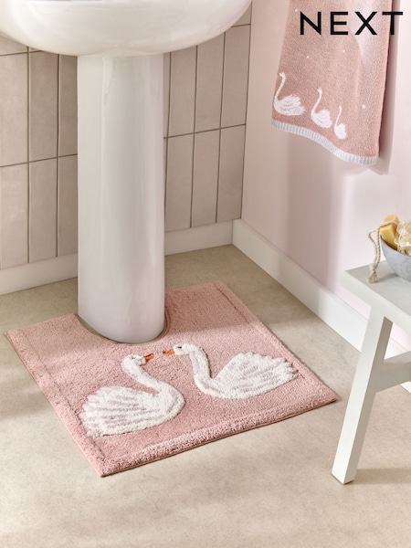 Pink Swan Print 100% Cotton Pedestal Mat (AY3252) | £14