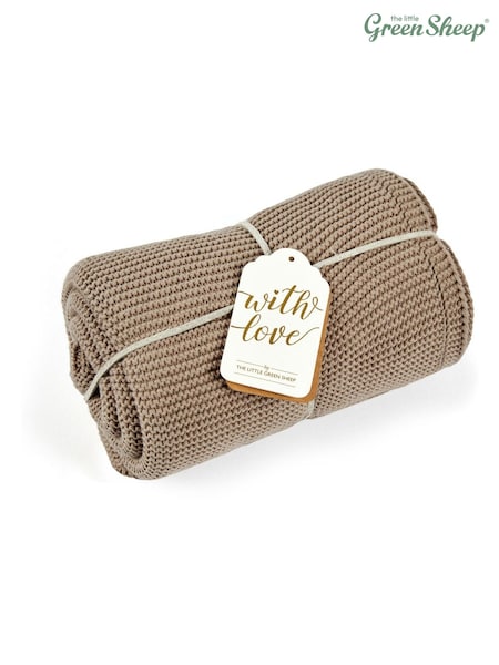 The Little Green Sheep Truffle Baby 100% Cotton Knitted Cellular Blanket (AY3256) | £30