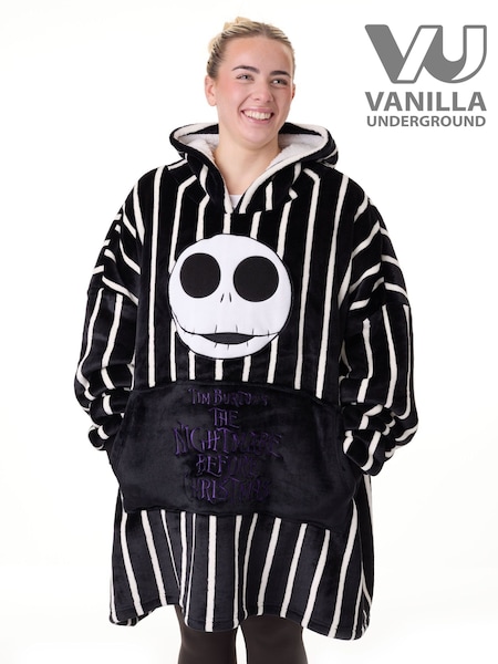 Vanilla Underground Black Unisex Disney Nightmare Before Christmas Adults Blanket Hoodie (AY3271) | £44