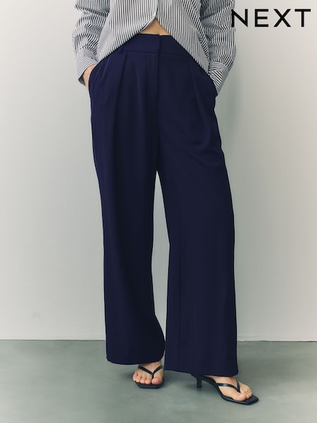 Navy Elastic Back Wide Leg Trousers (AY3281) | £38