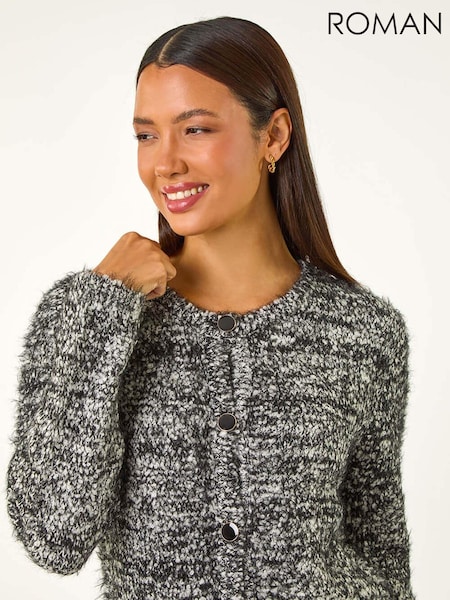 Roman Black Fluffy Knit Button Cardigan (AY3303) | £40