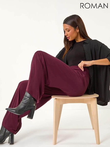 Roman Dark Purple Wide Leg Stretch Trousers (AY3307) | £32