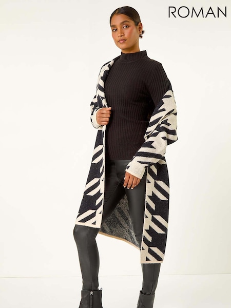 Roman Black Houndstooth Pattern Knit Coatigan (AY3343) | £45