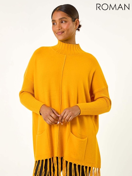 Roman Yellow Pocket Fringe Hem Knit Jumper (AY3347) | £42
