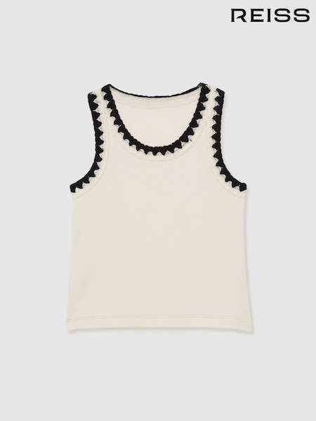 Reiss Ivory Vanessa Cotton Crochet-Trim Vest (AY3374) | £18