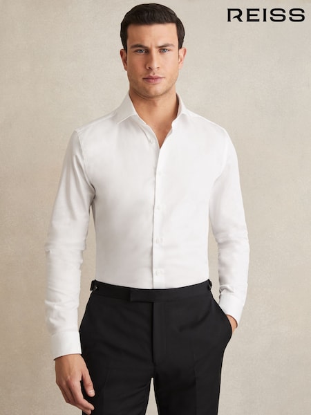 Reiss White Remote Reg Cotton Satin Cutaway Collar Shirt (AY3376) | £78