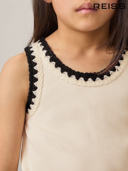 Reiss Ivory Vanessa Cotton Crochet-Trim Vest (AY3385) | £17