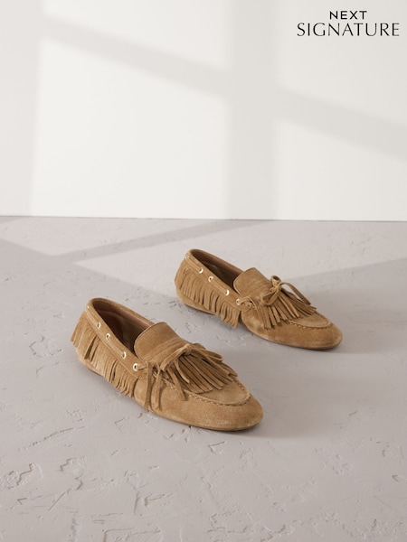 Tan Brown Signature Premium Suede Fringe Boat Shoes (AY3417) | £62