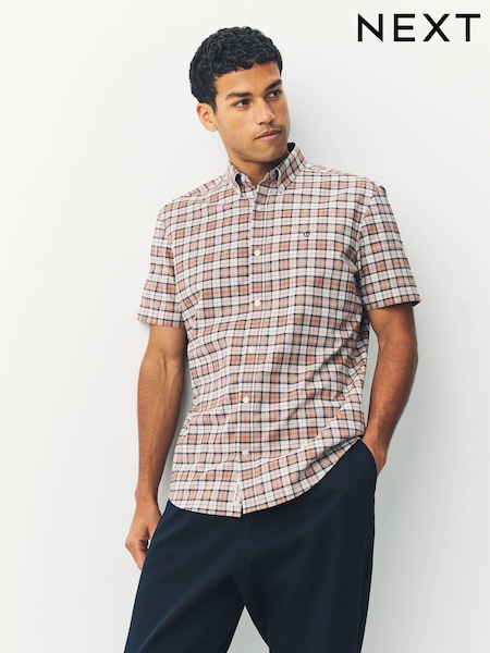 Neutral Gingham Check Short Sleeve Shirt (AY3424) | £28