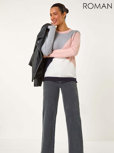Roman Pink Colour Block Knitted Jumper (AY3478) | £40
