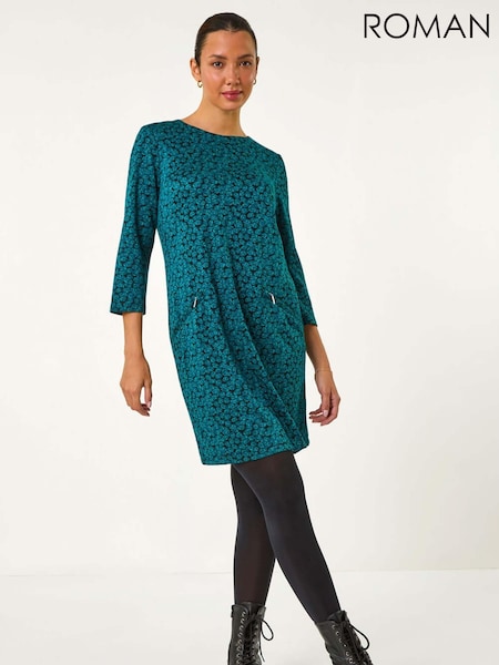 Roman Blue Leaf Print Zip Pocket Detail Dress (AY3480) | £45