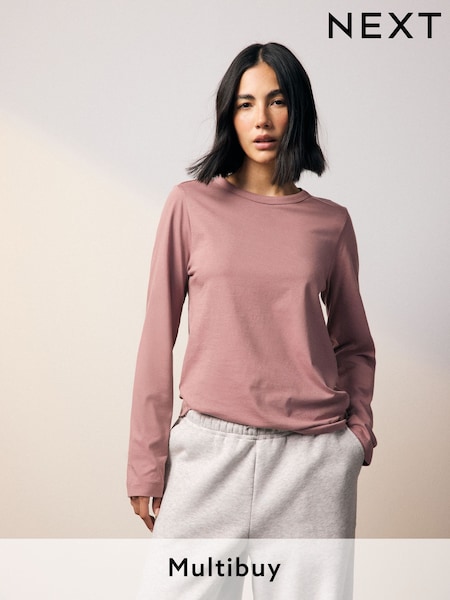 Pastel Pink 100% Cotton Long Sleeve T-Shirt (AY3483) | £9