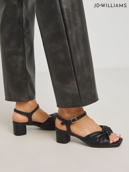JD Williams Black Wide Fit Volume Twist Flexible Sole Block Heel Sandals in Wide Fit (AY3487) | £36