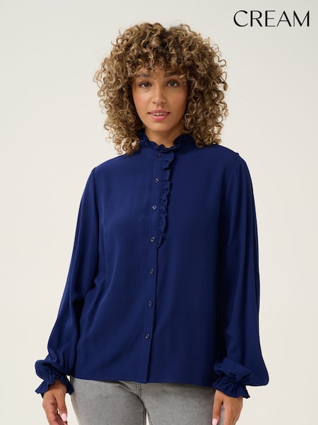 Cream Blue Venea Frill Balloon Sleeve Shirt (AY3545) | £45