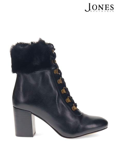 Jones Bootmaker Kelsie Black Faux Fur-Cuffed Ankle Boots (AY3555) | £130