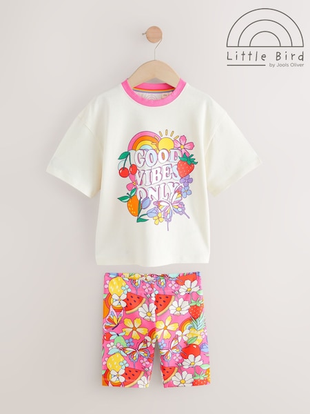 Little Bird by Jools Oliver Pink Rainbow Short Sleeve T-Shirt and Cycling Shorts Set (AY3597) | £20 - £26