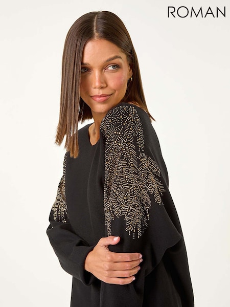 Roman Black Leaf Hotfix Batwing Knit Jumper (AY3600) | £40