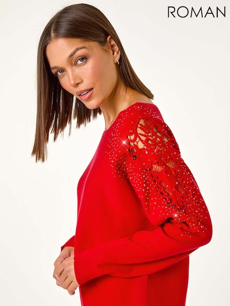 Roman Red Diamante Sleeve Knit Jumper (AY3601) | £40