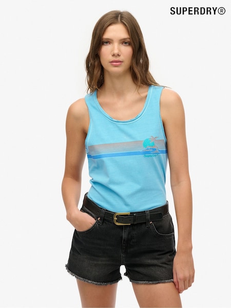 Superdry Blue 100% Cotton Outdoor Stripe Scoop Neck Tank (AY3656) | £25