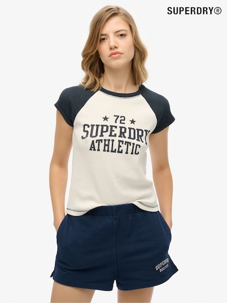 Superdry White Black Athletic Essential Raglan Cap Sleeve Slim Fit T-Shirt (AY3659) | £27
