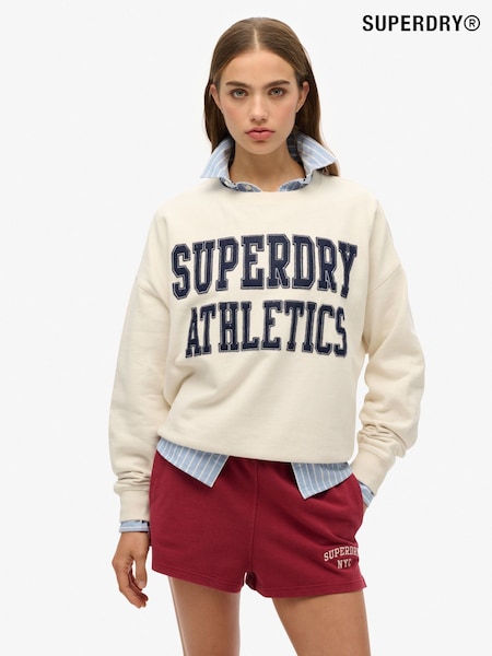 Superdry Cream Ath Ess Relaxed Appliqué Crew 100% Cotton SweatShirts (AY3663) | £50