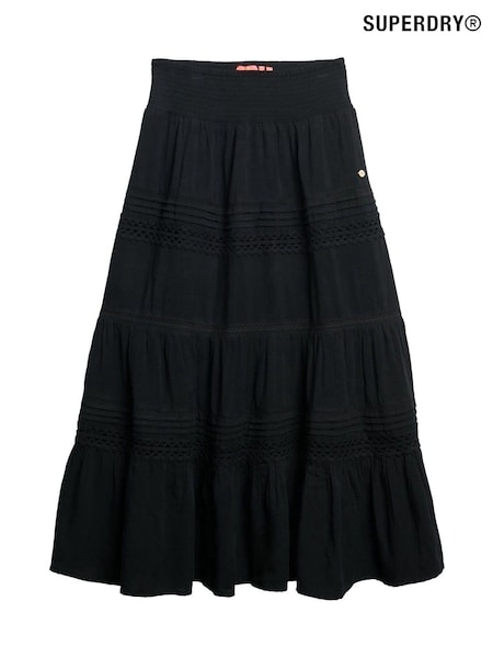 Superdry Black Ibiza Lace Mix Maxi Skirt (AY3676) | £65