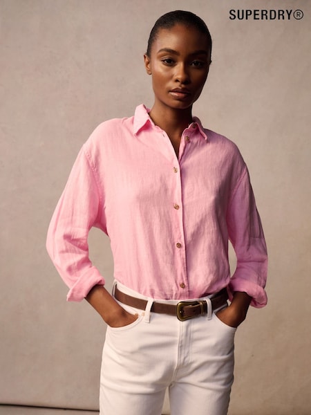 Superdry Pink Boyfriend Casual Linen Shirt (AY3677) | £55