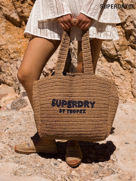 Superdry Brown Crochet City 100% Cotton Tote Bag (AY3688) | £50
