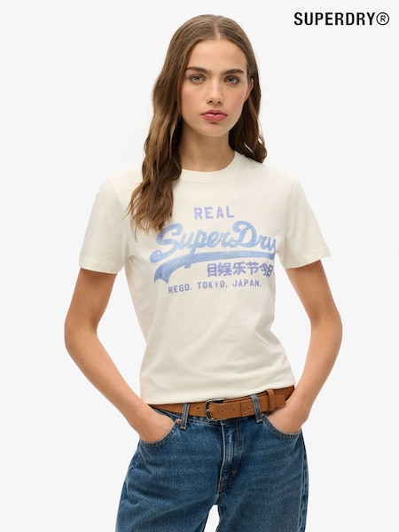 Superdry White VL Rhinestone Slim Fit T-Shirt (AY3696) | £30