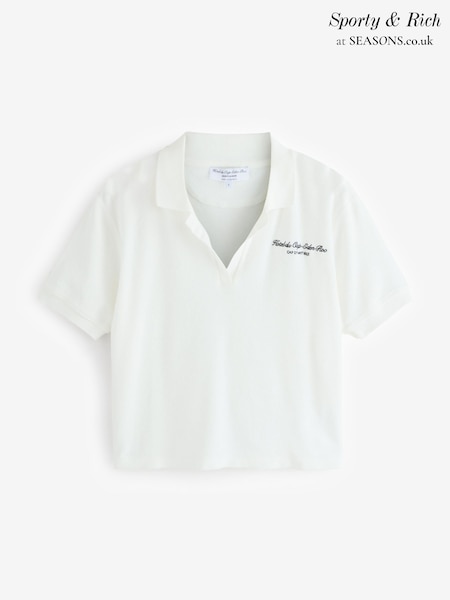 Sporty & Rich White Eden Script Terry Polo Shirt (AY3738) | £175