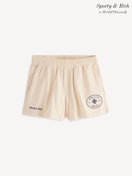 Sporty & Rich Cream Eden Crest Embroidered Disco Shorts (AY3742) | £120