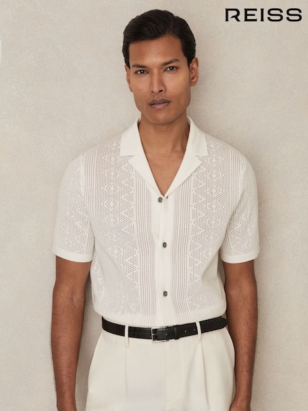 Reiss White Kipling Textured-Knit Short-Sleeve Shirt (AY3747) | £120