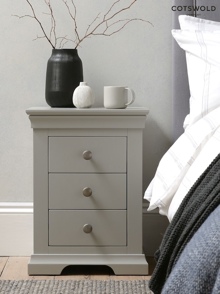 Cotswold Company Pebble Grey Chantilly 3 Drawer Bedside Table (AY3875) | £185