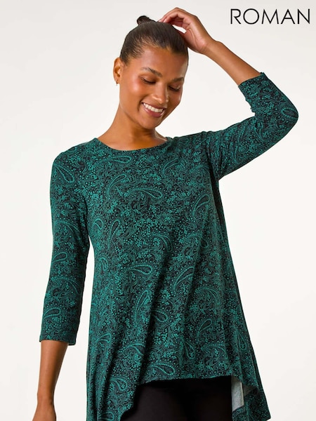 Roman Green Floral Paisley Print Tunic (AY3879) | £32