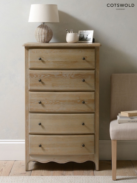 Cotswold Company Limewash Oak Camille 5 Drawer Tall Chest of Drawers (AY3889) | £930