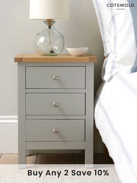 Cotswold Company Pebble Grey Simply 3 Drawer Bedside Table (AY3895) | £130