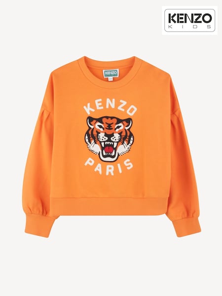 KENZO KIDS Orange Long Sleeve Tiger Logo Sweatshirt (AY4026) | £125 - £200