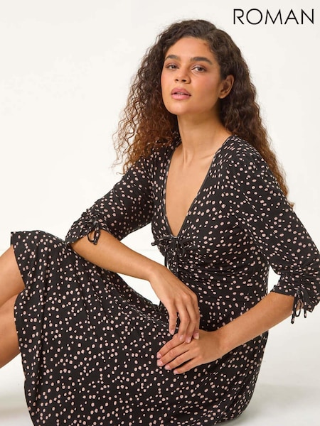 Roman Natural Spot Ruched Stretch Dress (AY4078) | £45